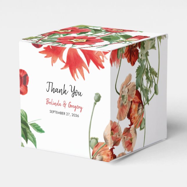Red Floral Garden Botanical Flowers Wedding Favour Box (Front Side)