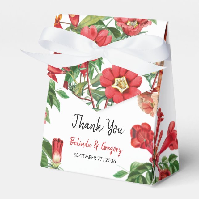 Red Floral Garden Botanical Flowers Wedding Favour Box (Front Side)
