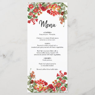 Red Floral Garden Botanical Flowers Wedding Menu