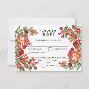 Red Floral Garden Botanical Flowers Wedding RSVP Card