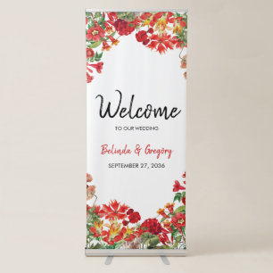 Red Floral Garden Flowers Wedding Welcome Sign