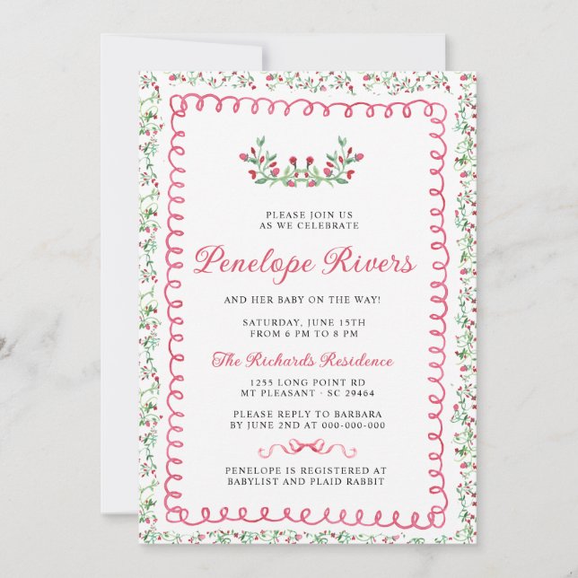 Red Floral Garden Grandmillennial Baby Shower Invitation (Front)