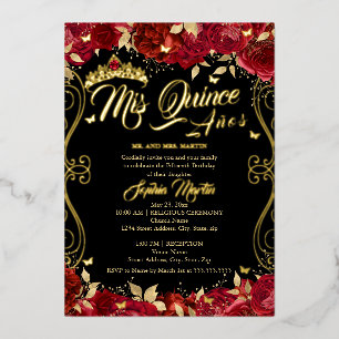 Red Floral Garden Scroll Mis Quince Quinceanera 