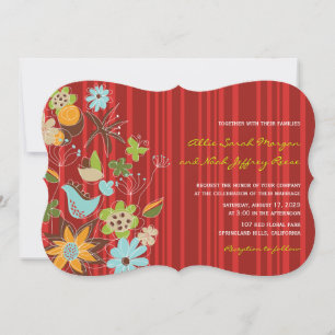 Red Floral Garden Wedding Invite & Reception Card