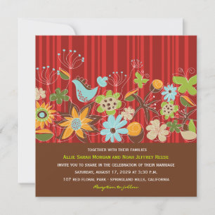 Red Floral Garden Wedding Invite & Reception Card