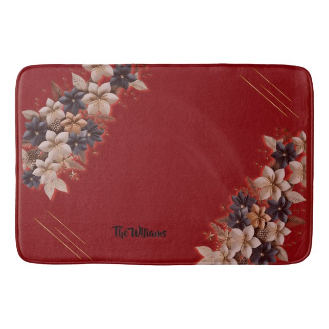 Red Floral Geometric Bath Mat (Front)