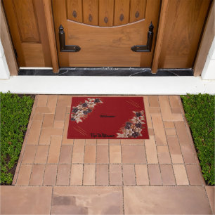 -Red Floral Geometric Welcome Mat
