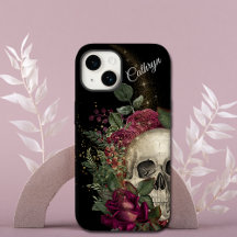 Red Floral Glitter Skull Personalised