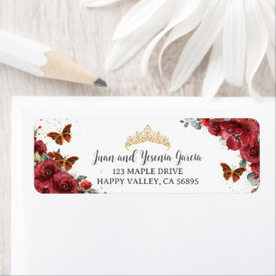 Red Floral Gold Quinceanera XV 15 Return Address