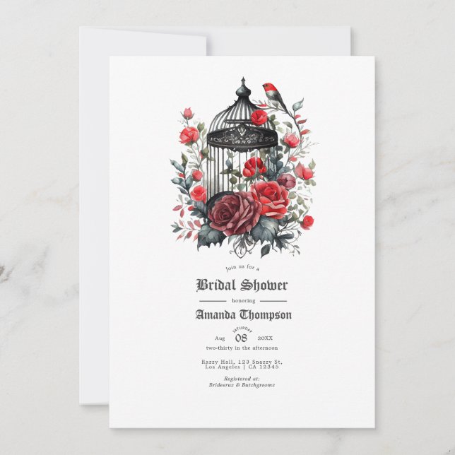 Red Floral Gothic Bridal Shower Invitation (Front)