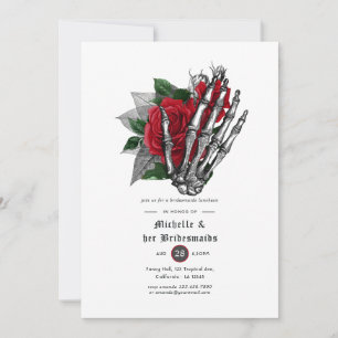 Red Floral Gothic Skulls Bridesmaids Luncheon Invitation