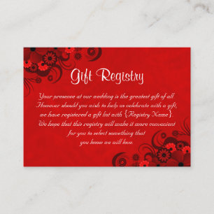 Red Floral Gothic Wedding Gift Registry Enclosure Card