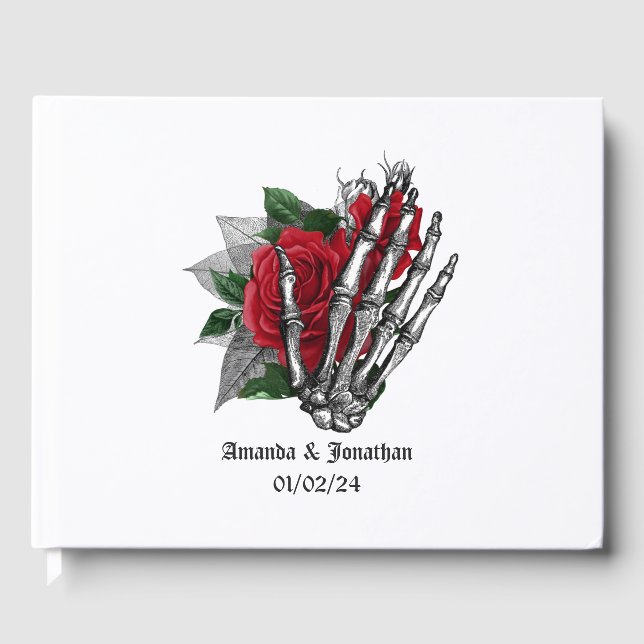 Red Floral Gothic Wedding Guest Book (Front)