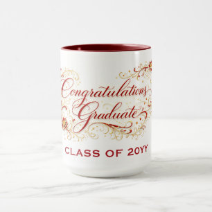 Red Floral Graduation Script with Custom Year Mug