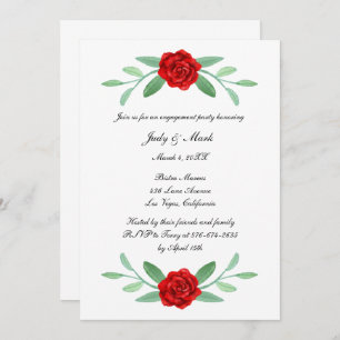 Red Floral Greenery Foliage Engagement Party Invitation