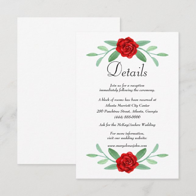 Red Floral Greenery Foliage Wedding Details Card (Front/Back)