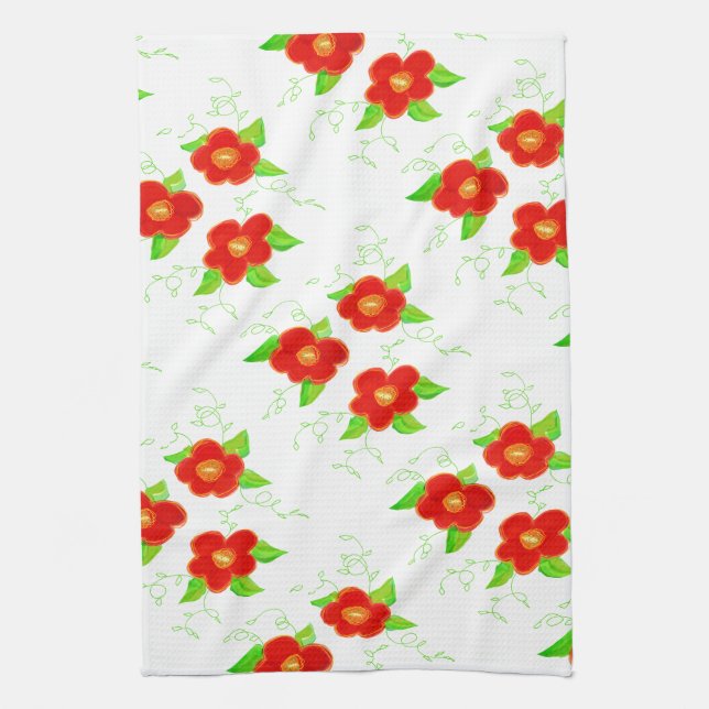 Red Floral Hand Towel (Vertical)
