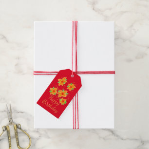Red Floral Happy Birthday Gift-Tags Gift Tags