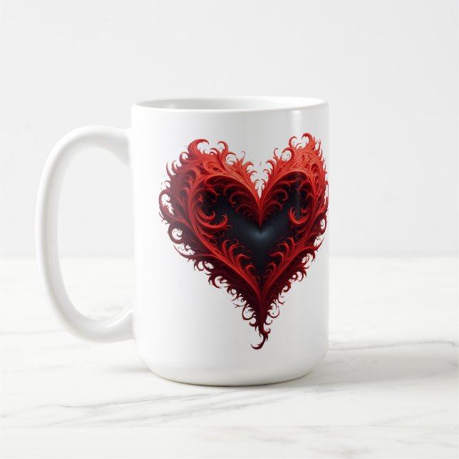 Red Floral Heart Design With Blooming Flowers Coffee Mug (Left)