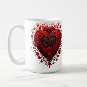 Red Floral Heart Design With Blooming Flowers Coffee Mug