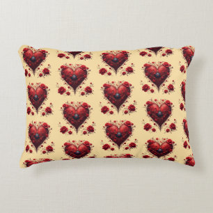 Red Floral Heart Design With Blooming Flowers Decorative Cushion