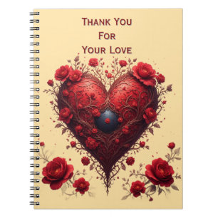 Red Floral Heart Design With Blooming Flowers Notebook