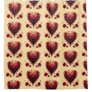 Red Floral Heart Design With Blooming Flowers Shower Curtain