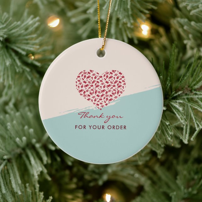 Red Floral Heart Elegant Thank You Ceramic Tree Decoration (Tree)