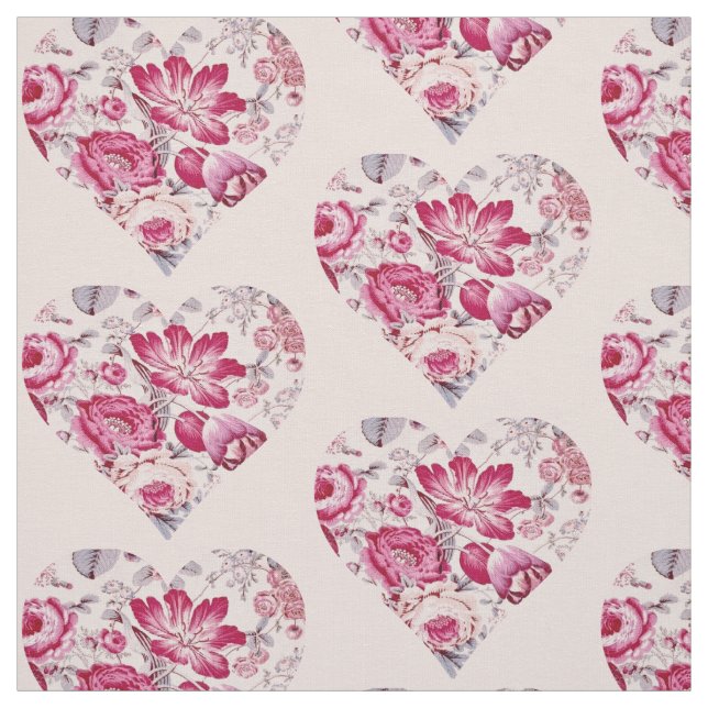 Red floral heart fabric (Swatch)