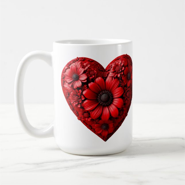 Red Floral Heart Made Of Flowers Coffee Mug (Left)