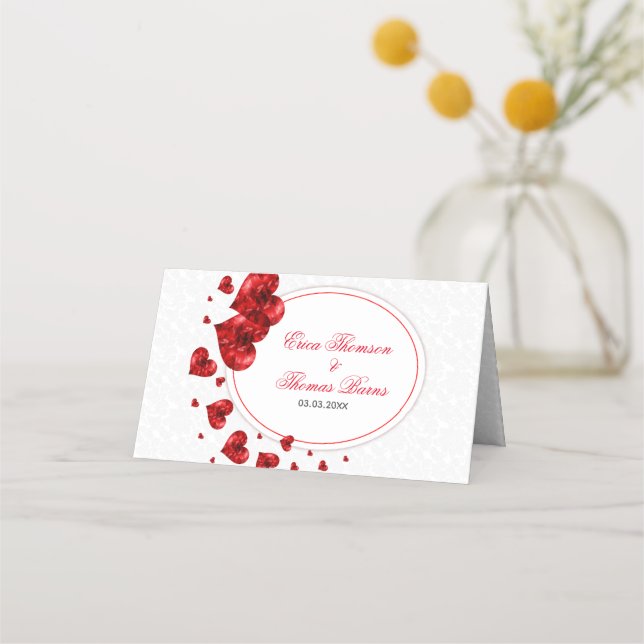 Red Floral Hearts Place Card (Back)