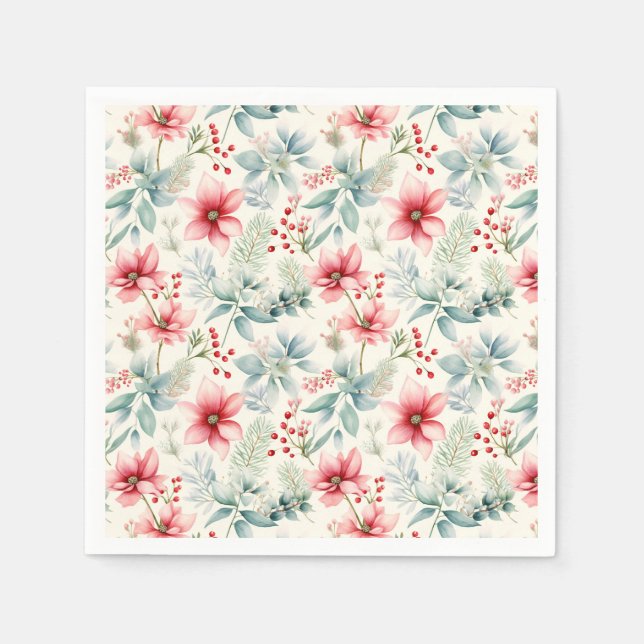 Red Floral Holiday Napkin (Front)