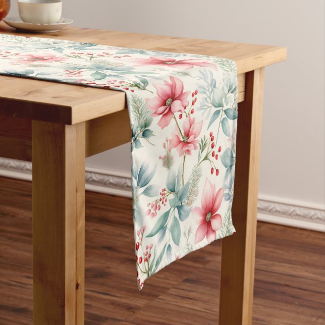 Red Floral Holiday Table Runner (In Situ)