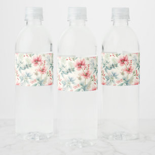Red Floral Holiday Water Bottle Label