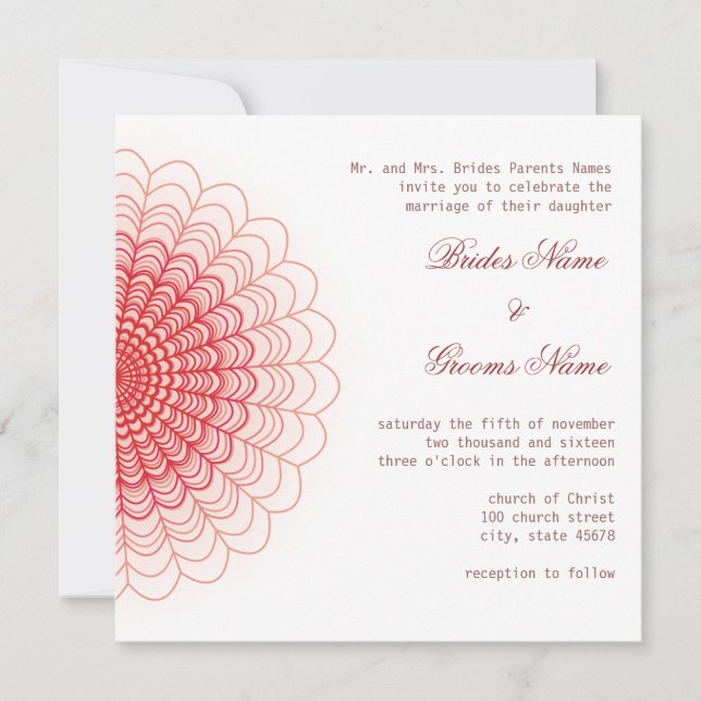 Red Floral Lace on White Invitation (Front)