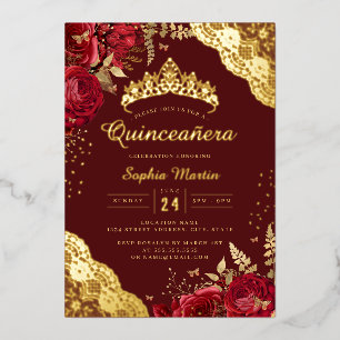 Red Floral Lace Quinceanera