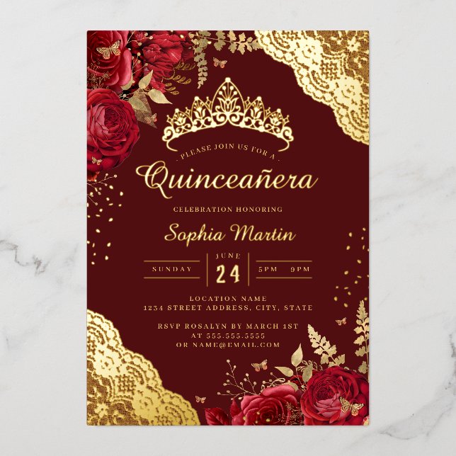 Red Floral Lace Quinceanera  (Front)