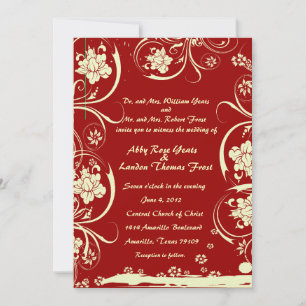 Red Floral Lace Wedding Invitation