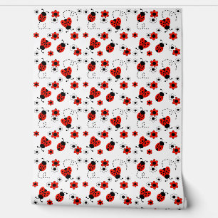 Red Floral Ladybug Baby Girl Nursery Kids Wallpaper