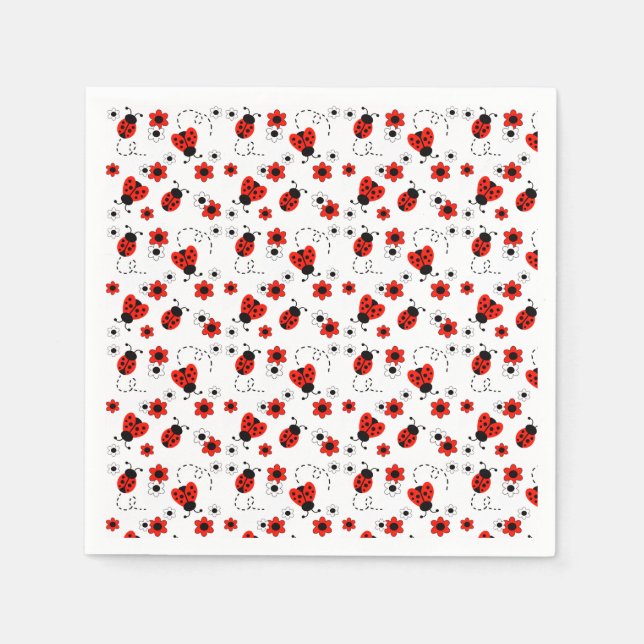 Red Floral Ladybugs Napkin (Front)