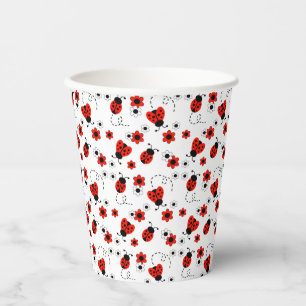 Red Floral Ladybugs Paper Cups
