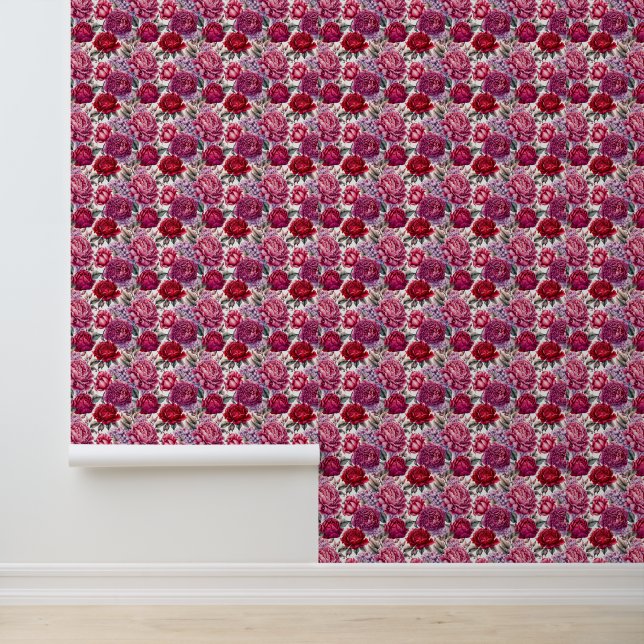 Red Floral Large Print Wallpaper (Application)