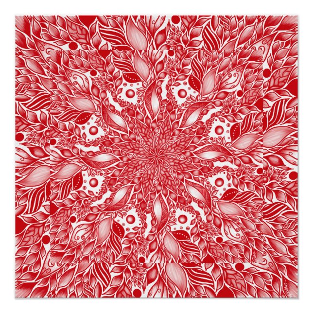 Red floral leaf design poster (Front)
