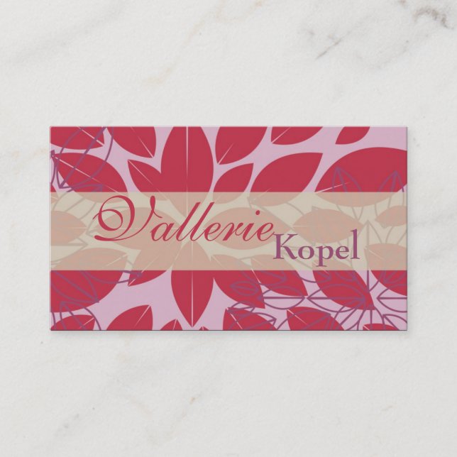 Red Floral Leaf Foliage Interior Business Card (Front)