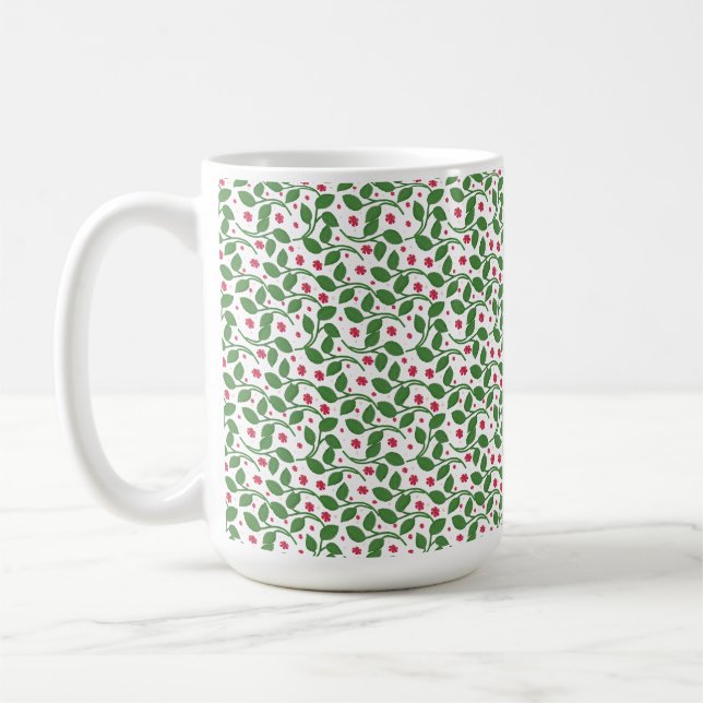 Red Floral Leaf Pattern, Dark Botanical Seamless  Coffee Mug (Left)