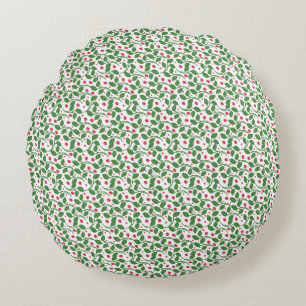 Red Floral Leaf Pattern, Dark Botanical Seamless  Round Cushion