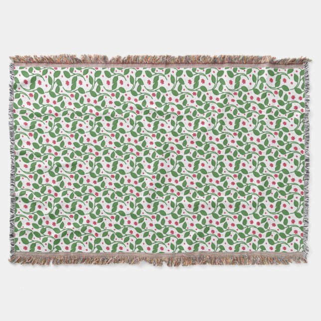 Red Floral Leaf Pattern, Dark Botanical Seamless  Throw Blanket (Front)
