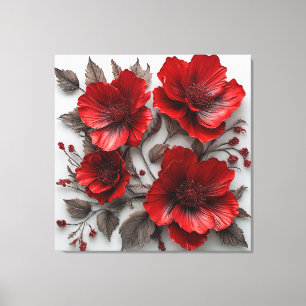 Red Floral Leaves Nature Wall Art Canvas Style 🌺