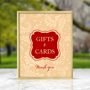Red Floral Line Art Gifts & Cards Sign
