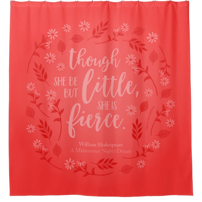Red Floral Little But Fierce William Shakespeare Shower Curtain (Front)